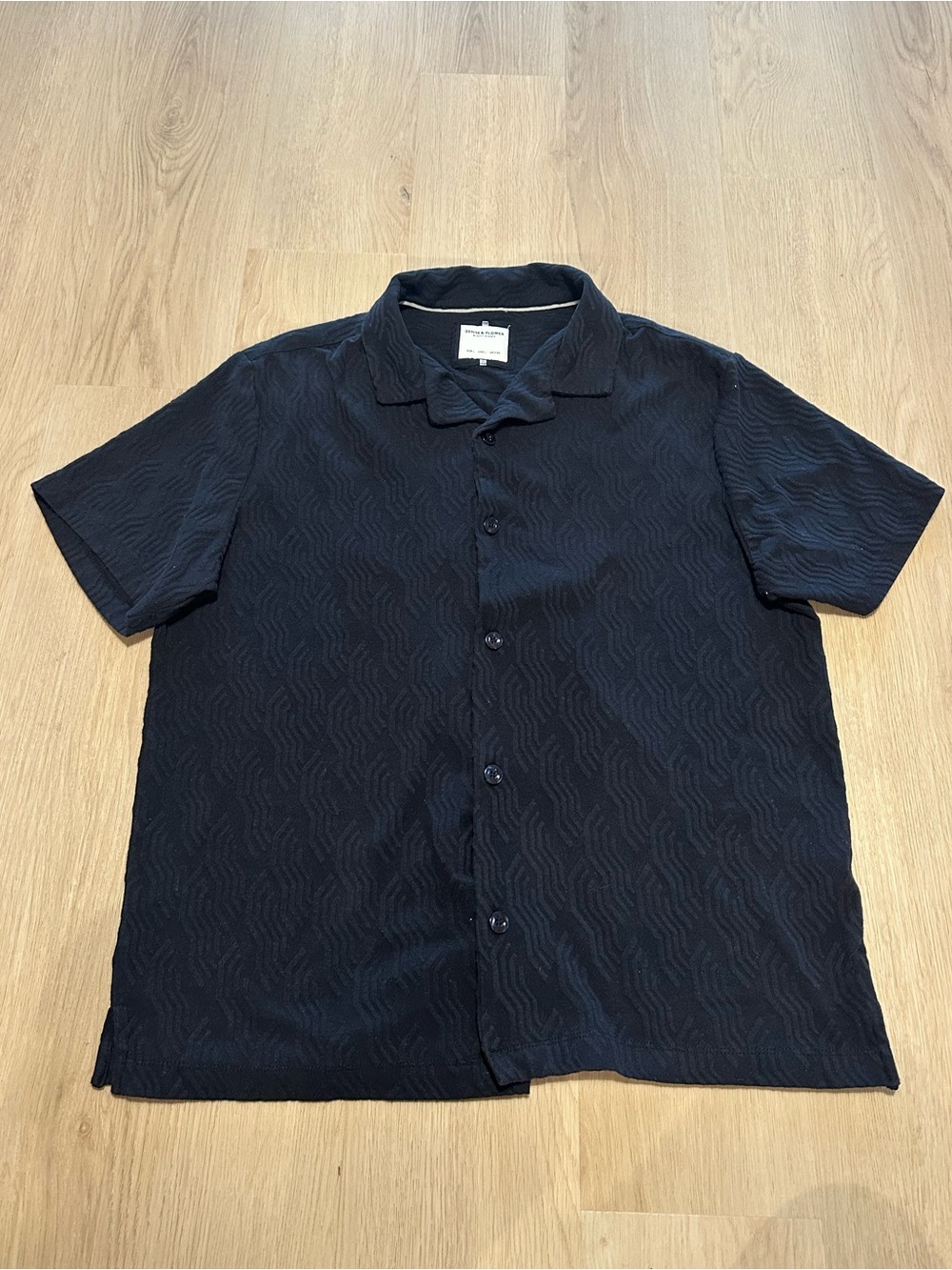 Denim & Flower Men's Black Short-Sleeve Button-Down Summer Shirt L